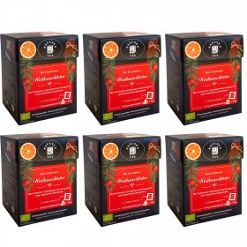 Bio Früchtetee Weihnachtstee, -Set- 6 Faltschachteln mit je 15 Pyramidenbeutel einzeln kuvertiert à 3g