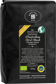 Bio Darjeeling First Flush FTGFOP1, schwarzer Tee, Ernte 2025 - Gartentee - Plantage Okayti