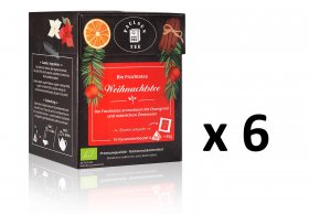 Bio Früchtetee Weihnachtstee, -Set- 6 Faltschachteln mit je 15 Pyramidenbeutel einzeln kuvertiert à 3g