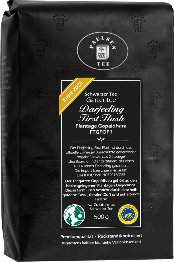 Darjeeling First Flush FTGFOP1, schwarzer Tee, Ernte 2026 - Gartentee - Plantage Gopaldhara - Vorbestellung
