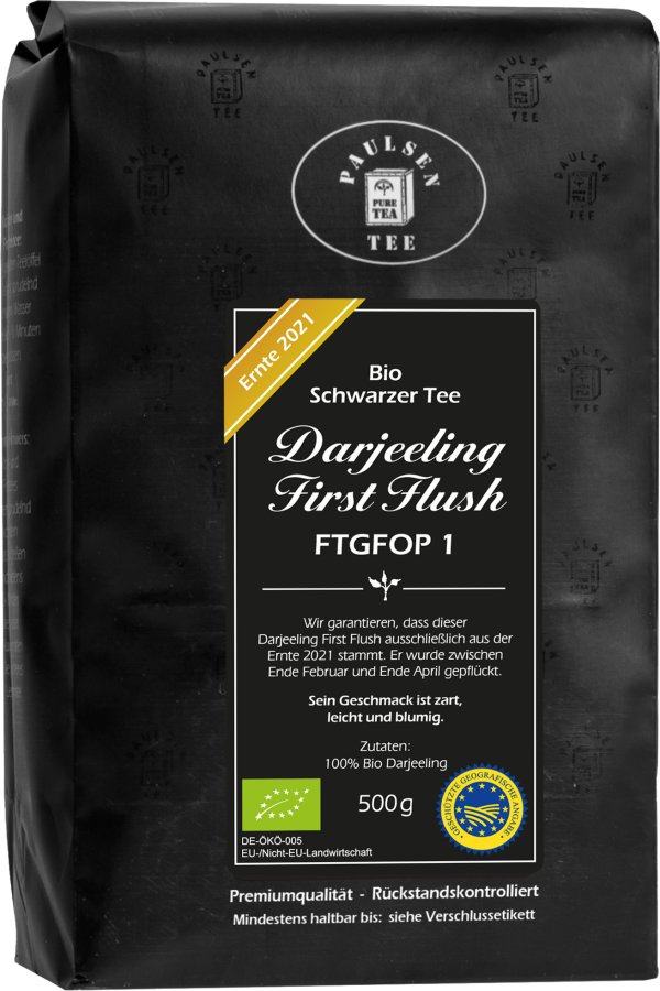 Ernte 2021: Bio First Flush Darjeeling Tee FTGFOP1, 500g Packung - zertifiziert & rückstandskontrolliert