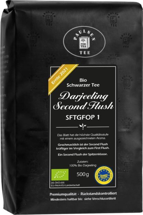 Bio Second Flush Ernte 2021: Darjeeling Tee FTGFOP1, 500g Packung - zertifiziert & rückstandskontrolliert